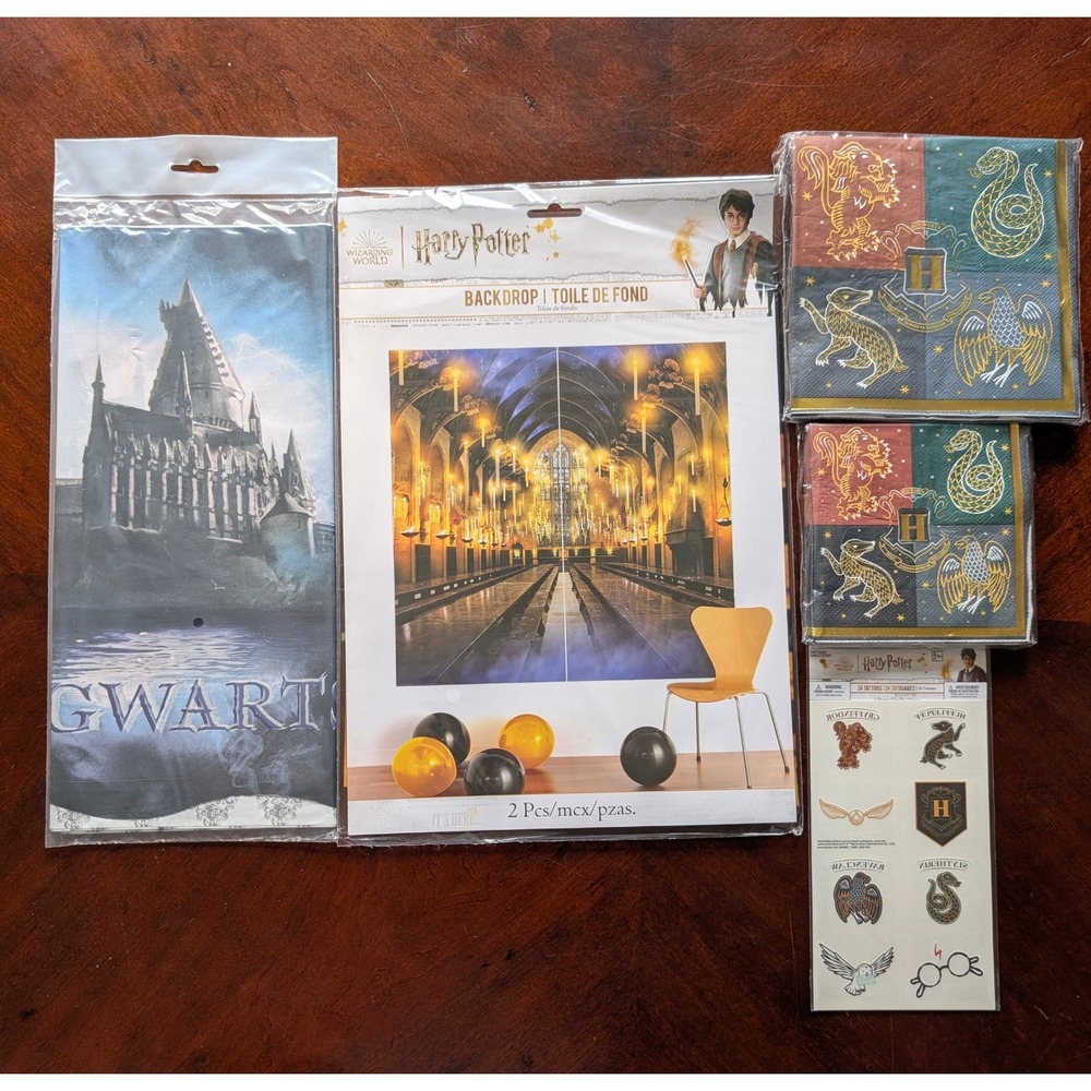 Harry Potter Party Supplies Bundle Hogwarts Backdrop Tablecover Napkins Tattoos